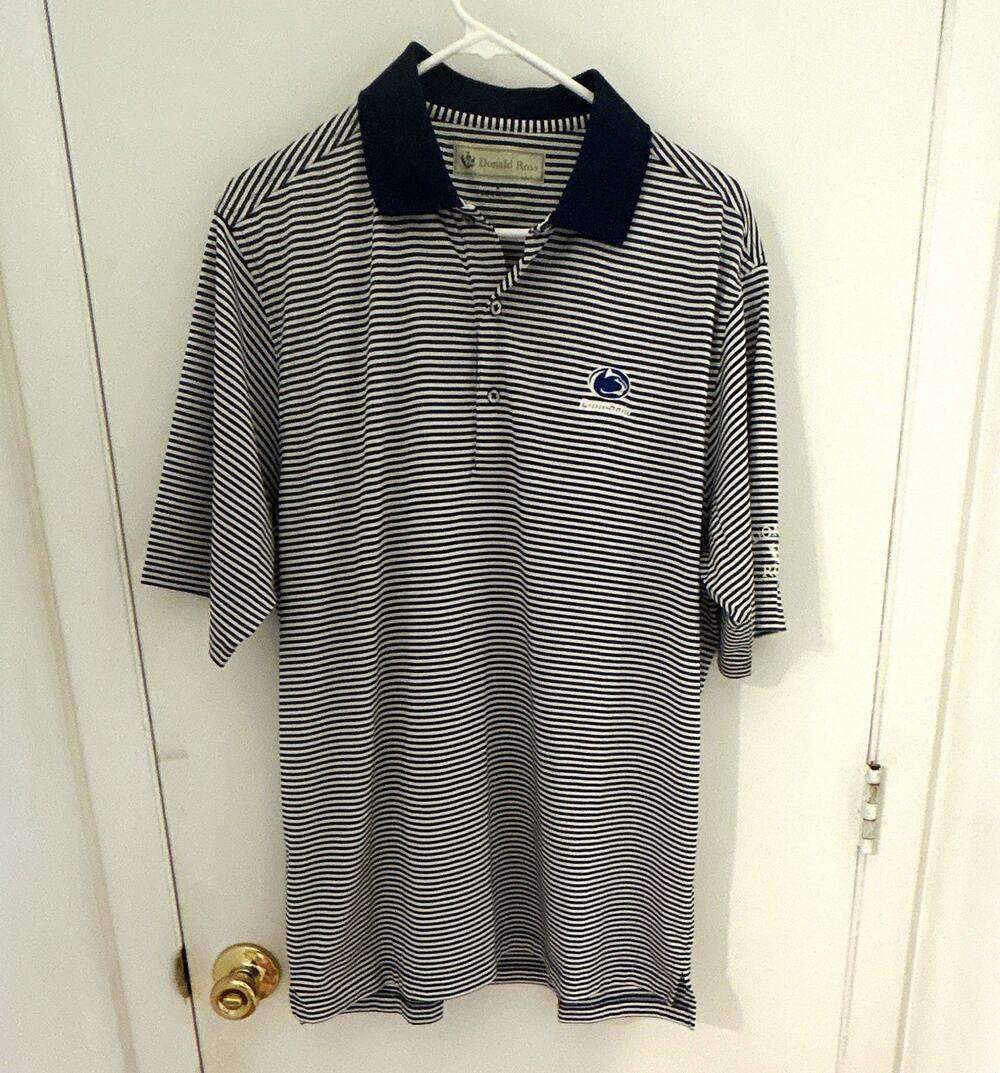 Donald Ross Men's Navy/White Striped Penn State Polo Embroidered Logo M